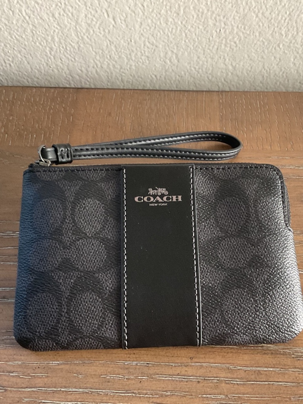 Coach Corner Zip Wristlet - Black Coated Canvas
